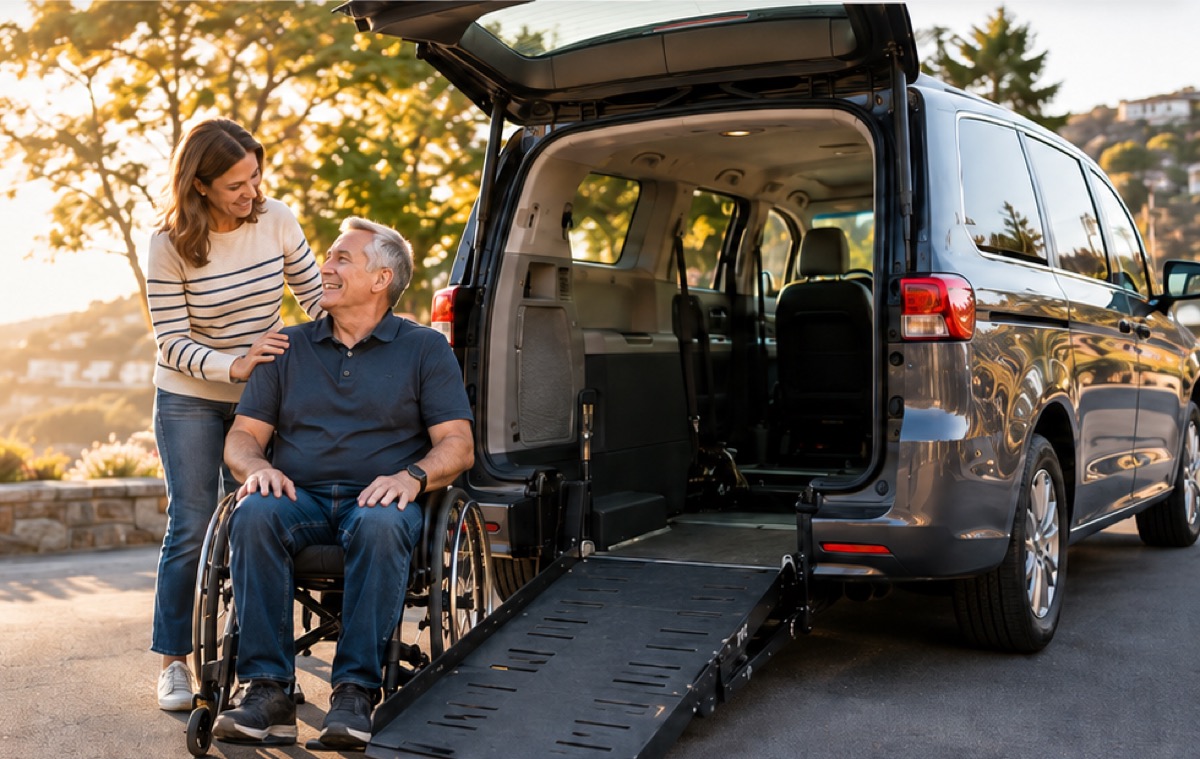 Accessible van and family outdoors